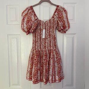 Poupette St Barth Mini Dress Bertha Pink Waves Flower Sz XS Resort Romantic